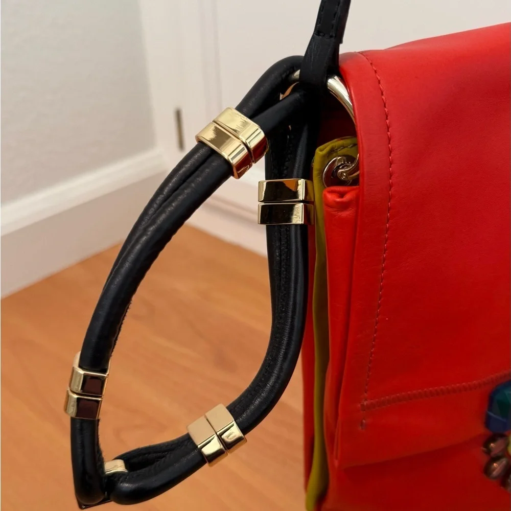 Maliparmi Red Crossbody Bag with Multicolor Stud Accents